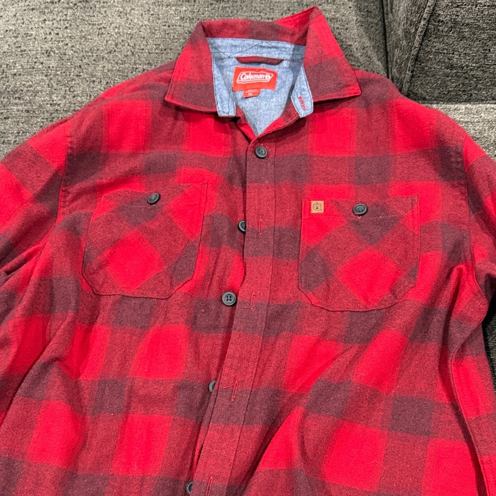 Coleman Red and Black Plaid Casual Button Down Shirt